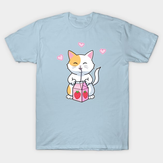 Kawaii Anime Cat with Strawberry Milk T-Shirt by AtomicBullfrog